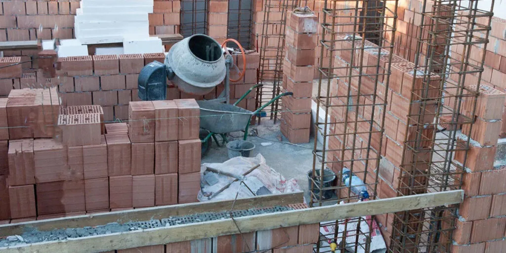 Pour Concrete Slab Against a Brick Wall